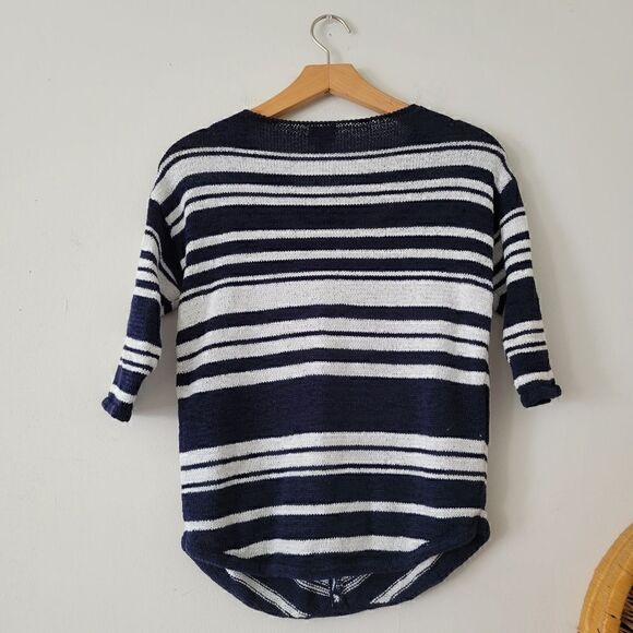 Chico's Navy Blue and White Chevron Sweater 0 S/4 - Picture 8 of 8